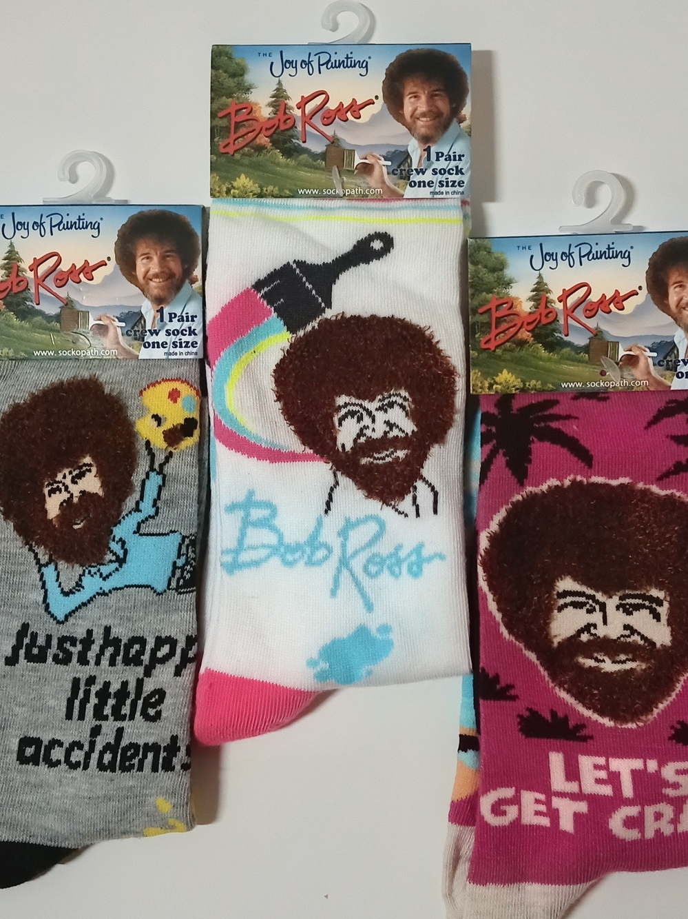 ​NEW Bob Ross Crew Socks Bundle - Set of 3 Pairs "Happy Little Accidents"
​